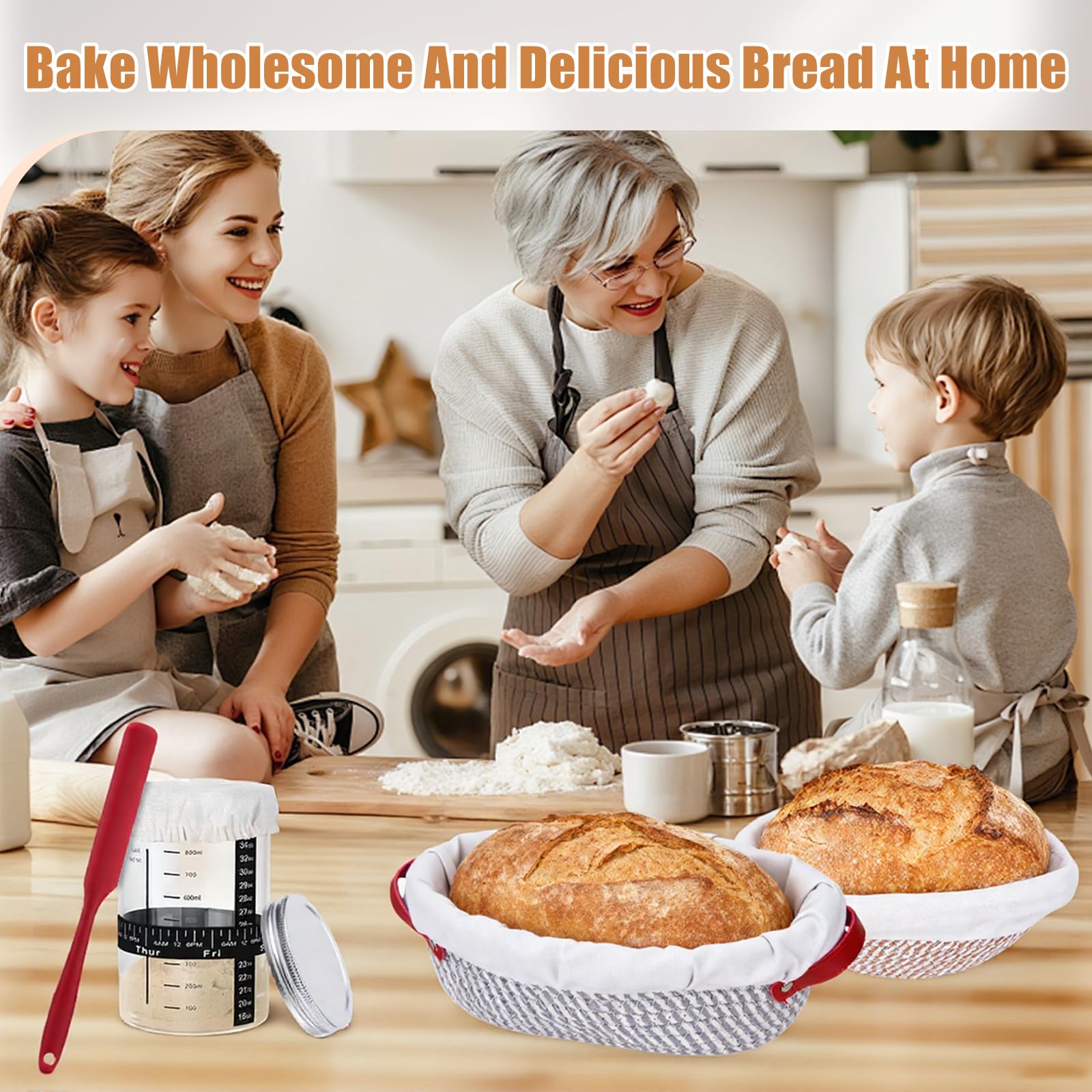 Kit Banneton Pain Au Levain Complet - Paniers Ovale & Rond En Coton + Accessoires Boulangerie, Levain Artisanal Maison