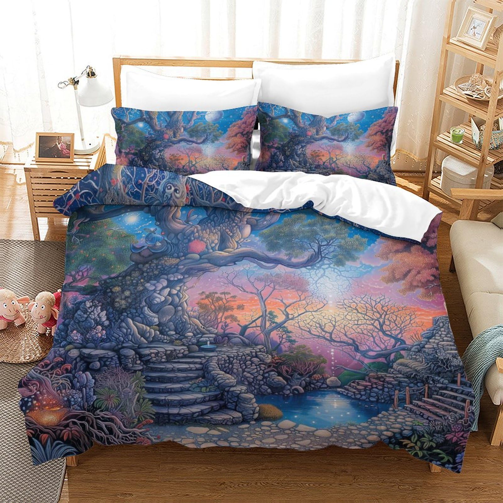 Housse de couette Arbre de Vie 3D en microfibre avec zip : confort durable pour ado