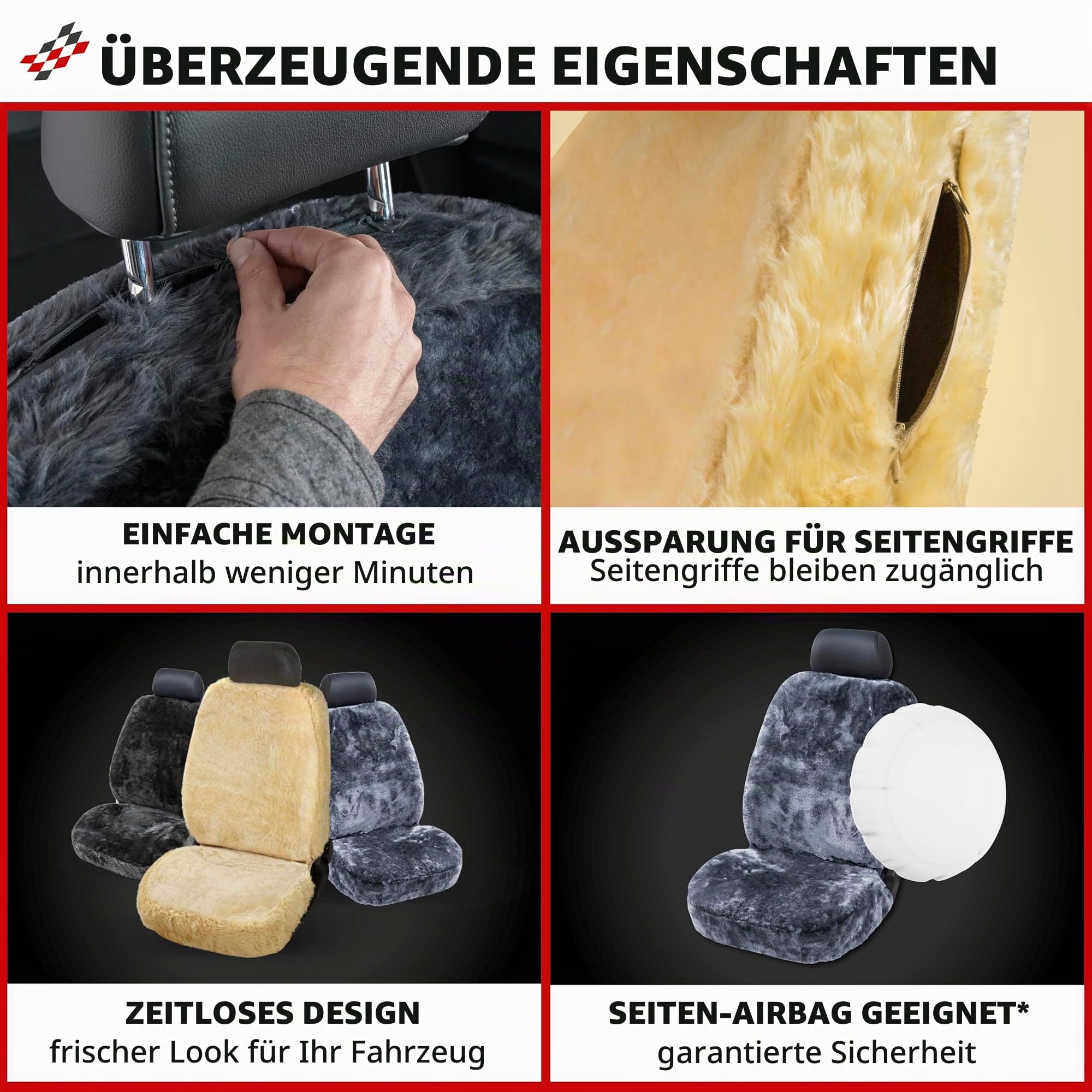 Walser Autositzbezug Lammfell Monette schwarz mit Zipp IT System 1-teilig Sitzbezug