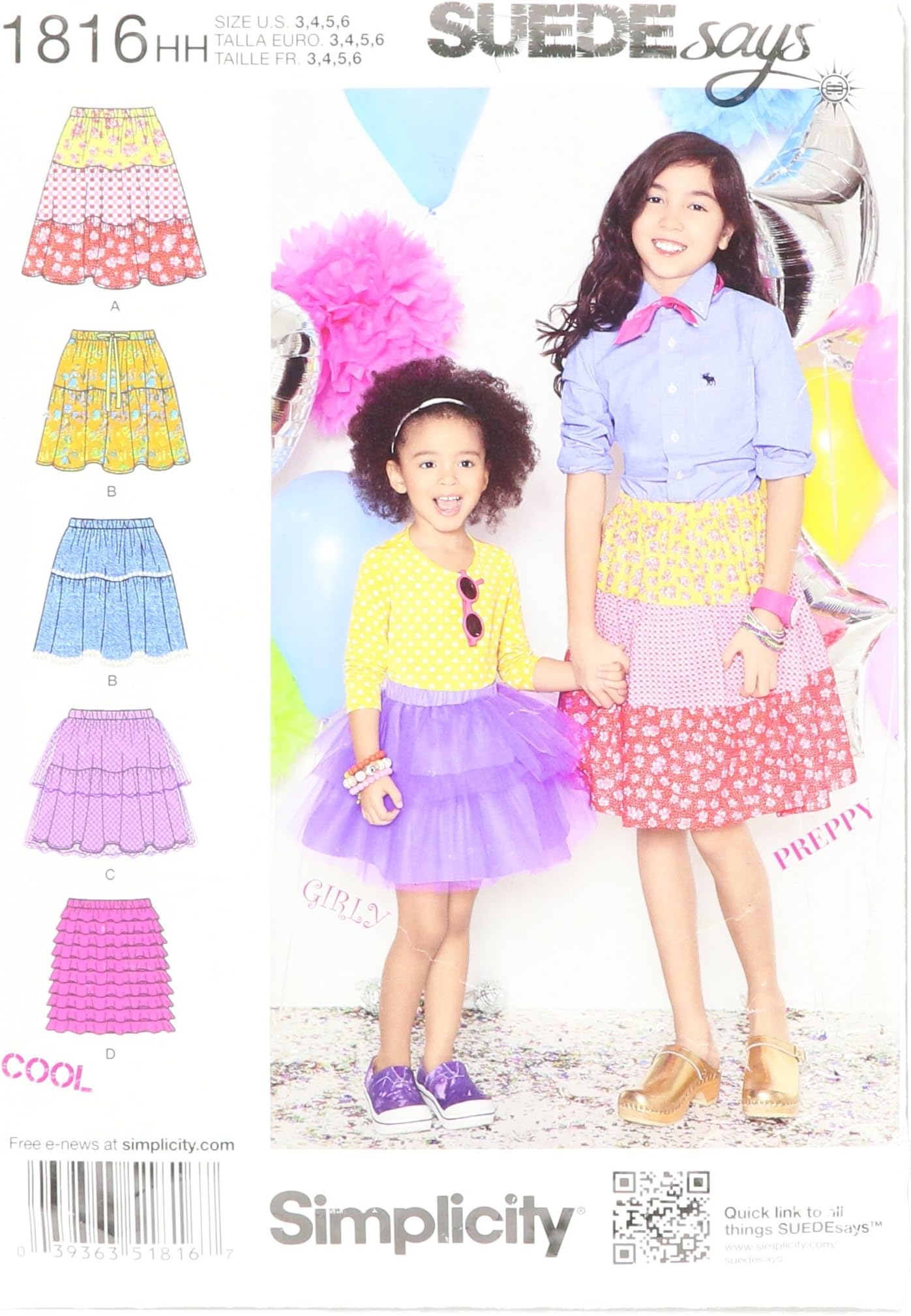 Simplicity SUEDE Says Pattern 1816 Girls Pull On Skirts Sizes 3-4-5-6