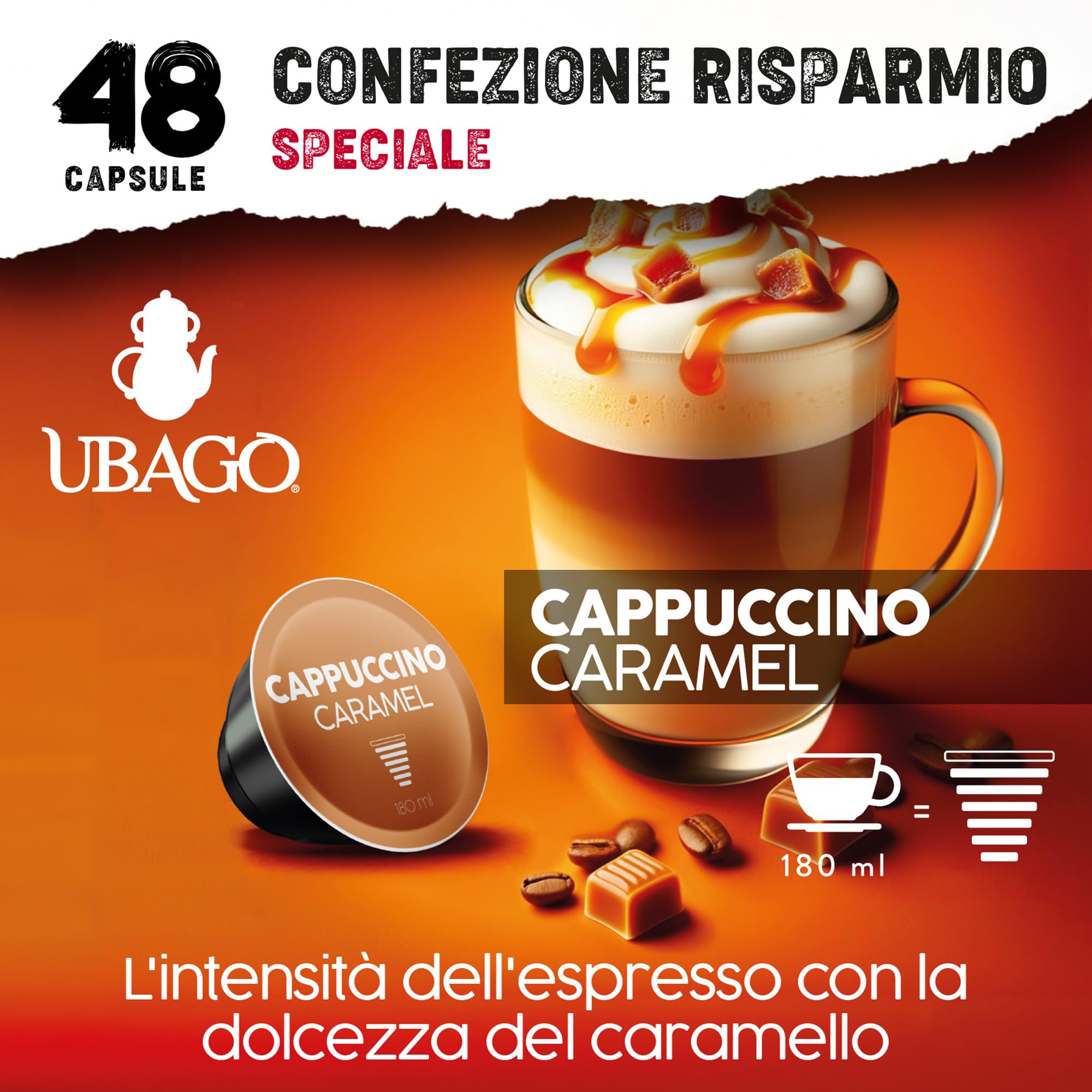 Ubago Caffè in capsule Cappuccino al caramello, Toffee Edition, Capsule compatibili Dolce Gusto, Offerta da 192 unità