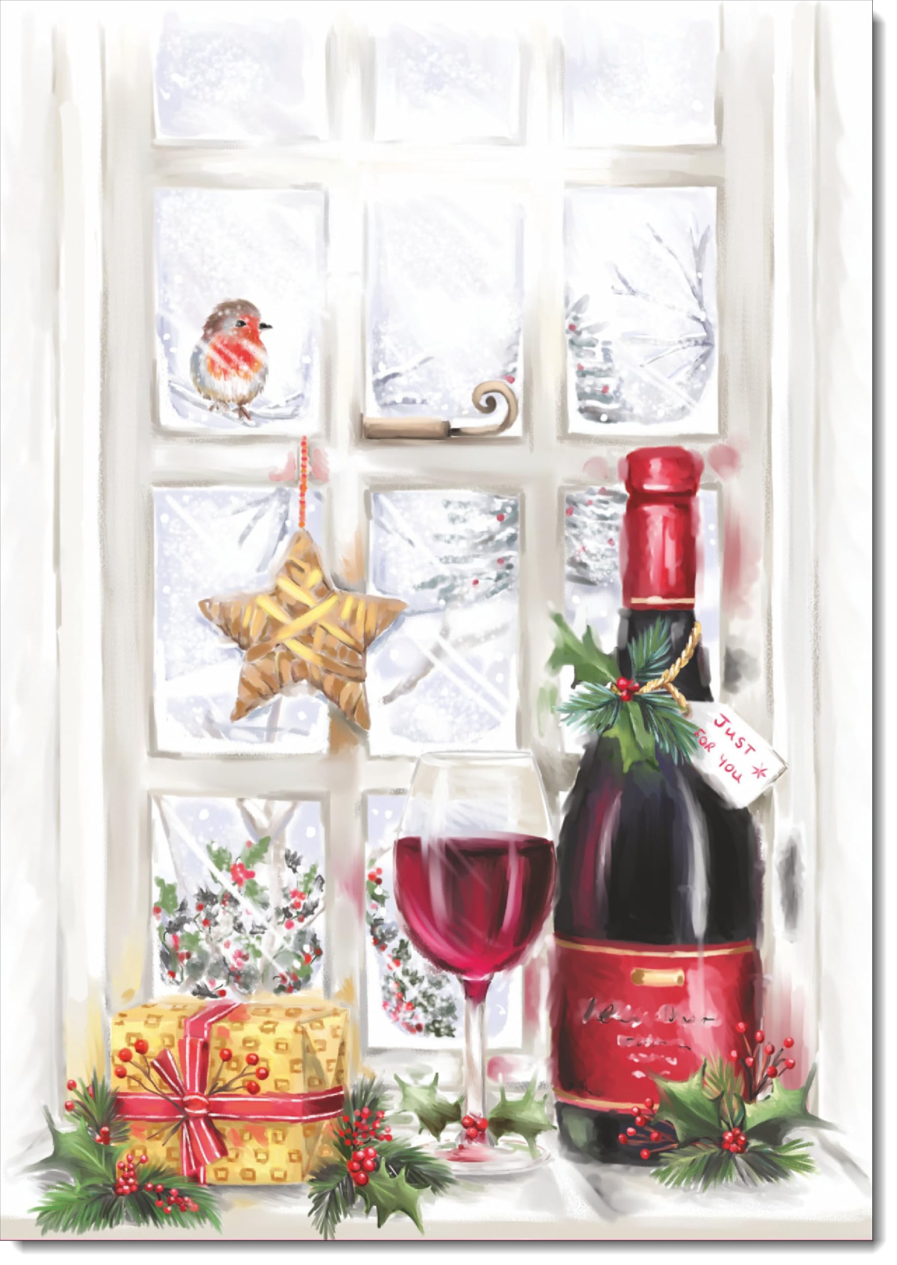 doodlecards Blank Christmas Card Red Wine Bottle Large A4 Size Christmas Card with Plain Envelope