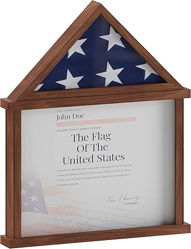 Miniatura 2 de Flash Furniture Estuche de exhibición de bandera y certificado de Quincy, caja de sombra de bandera de madera de pino maciza para bandera plegada de