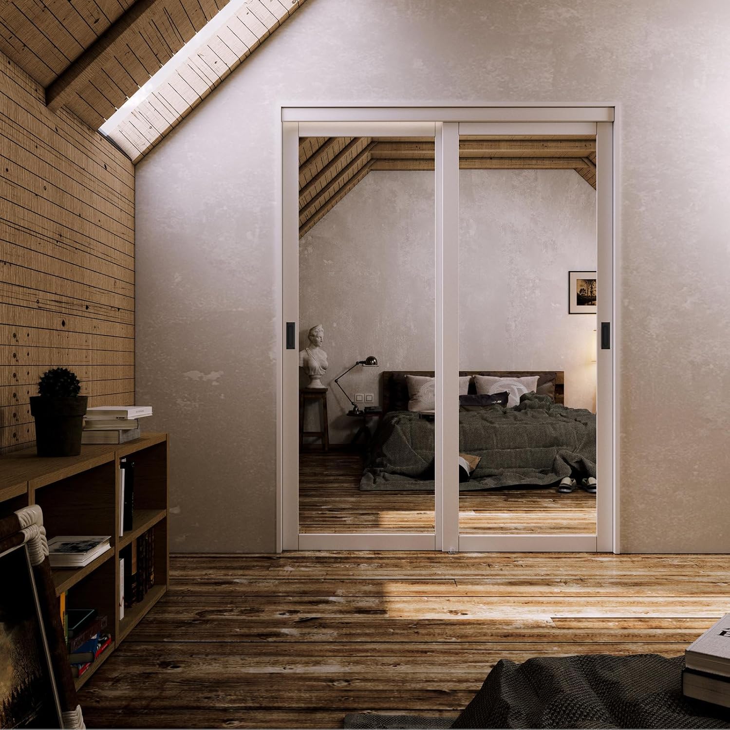 80" Mirrored Closet Sliding Doors with Hardware Kit & Handles，60"x80"