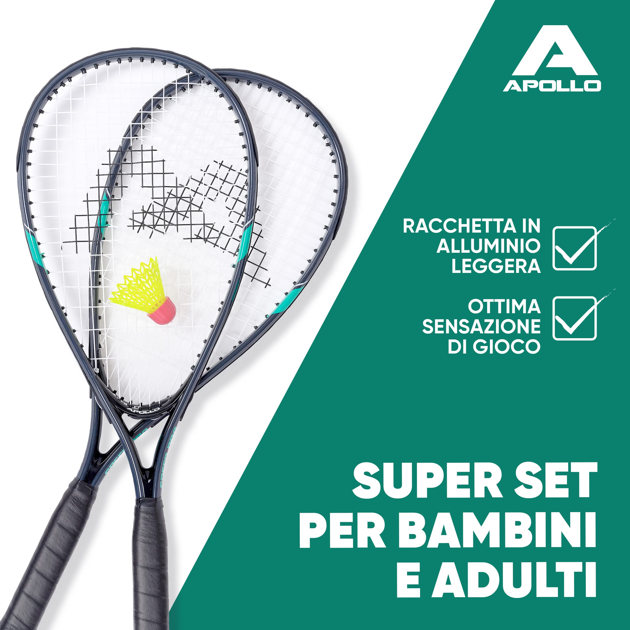 Apollo Set da Speed Badminton | Racchette Badminton in Diversi Colori | Badminton Set | Set Racchetta Squash | Badminton Racchette e Borsa| Racchetta Crossminton | Volano Bambini