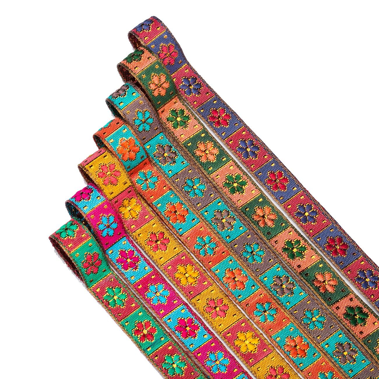 Floral Jacquard Ribbon Trim 15mm Wide Indian Style,Gold Metallic Threads,7 Colors for Decoration Apparel,Crafts,Costume,Neotrims UK. [Grey/Jade, 9 MTS (Reel)]