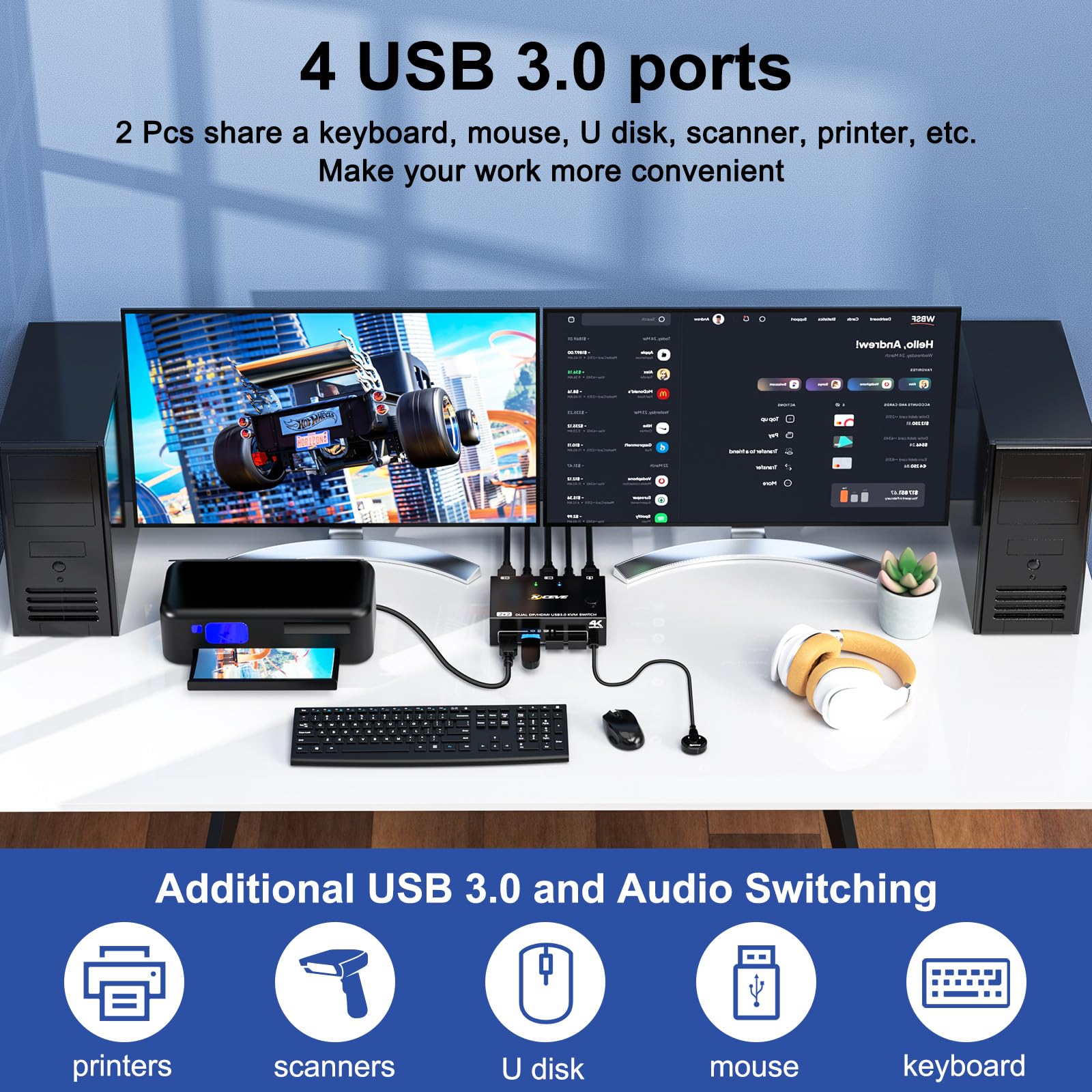 Preisvergleich für USB3.0 KV Switch Displayport 2 Ports 4K@144Hz