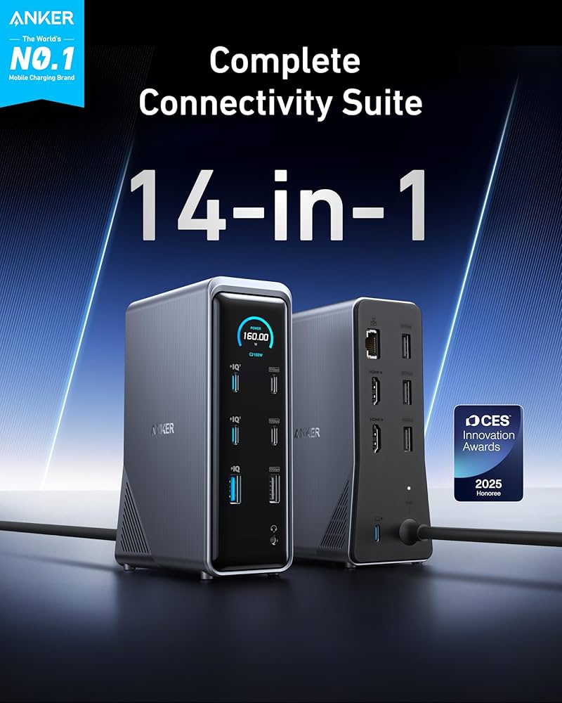 Amazon.com: Anker Prime Docking Station, 14-Port with 160W Max Output, 10Gbps Fast Data Transfer, Real-Time Smart Interface, Audio and Ethernet Ports, Dual 4K Displays for Dell, HP, Lenovo and More : Electronics