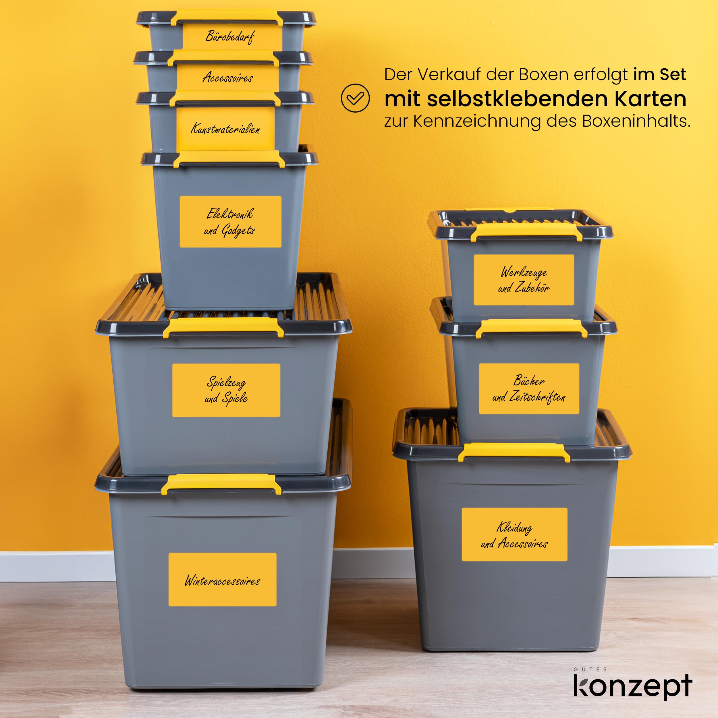 KONZEPT Boîte de rangement 15L avec couvercle, lot de 2 boîtes de rangement pour cave, atelier, garage, boîtes empilables en différentes tailles