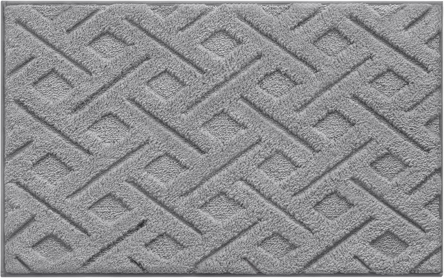 HOMEIDEAS Grey Bathroom Rugs 2 Piece Set, Extra Soft Shaggy, Super Absorbent, Non Slip, Machine Washable Grid Bath Mats for Tub Shower and Floor, 20" x 32" + 16" x 24"