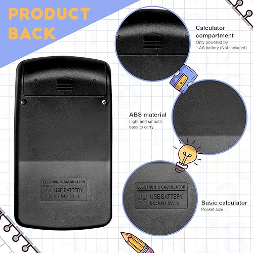 Miniatura 4 de Paquete de 36 mini calculadoras negras de tamaño de bolsillo, calculadoras básicas para estudiantes en ángulo de mano, pantalla de 8 dígitos,