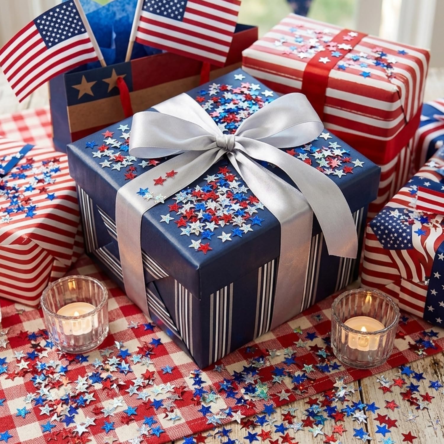 4th of July Confetti, Red White Blue Star Confetti, 250th Patriotic Table Scatter Star Glitter Independence Day Memorial Day American Party Supplies