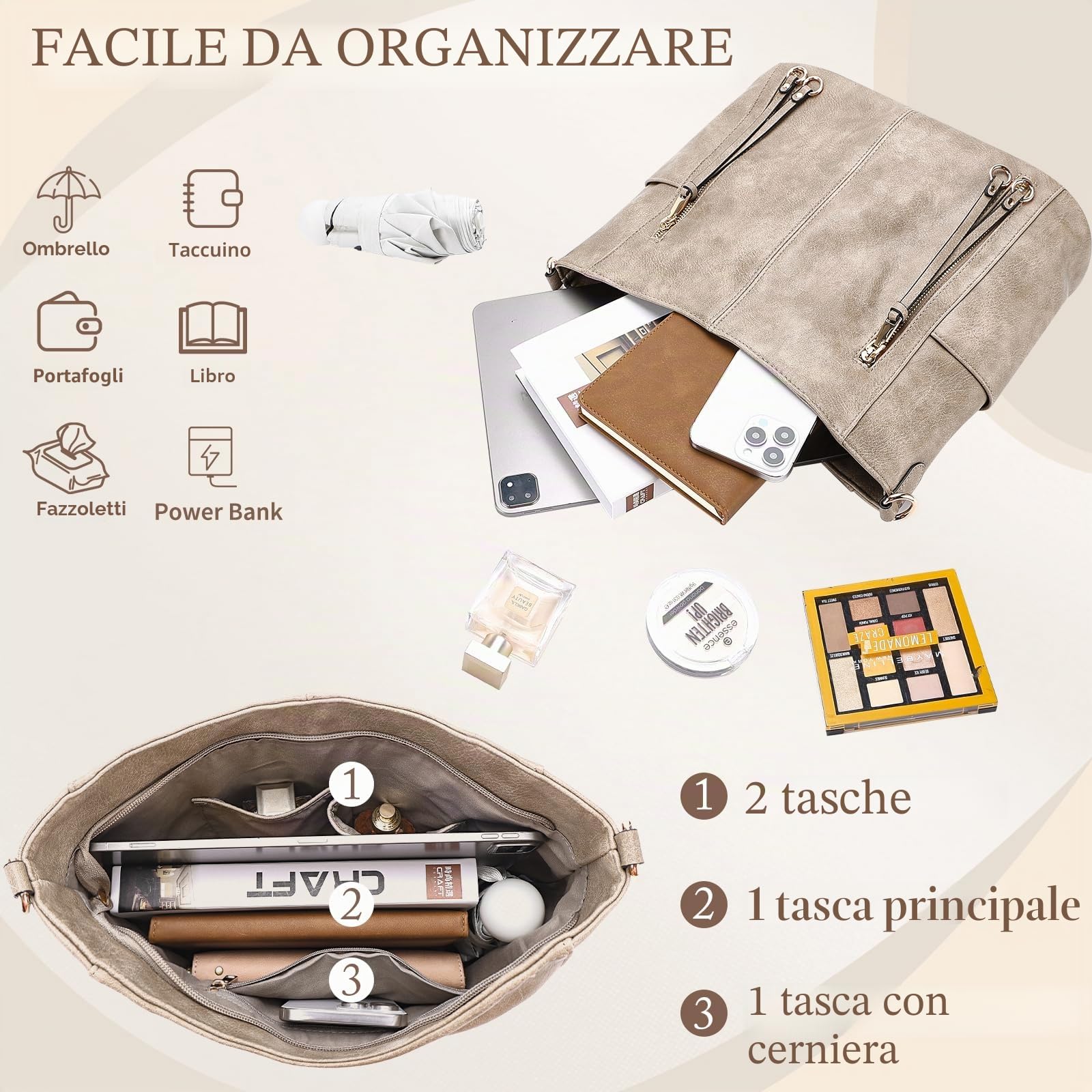 Chase Chic Borsa Donna Borse a Tracolla Borse a Mano Hobo Bauletto in Pelle PU Impermeabile Borse a Spalla Portafoglio