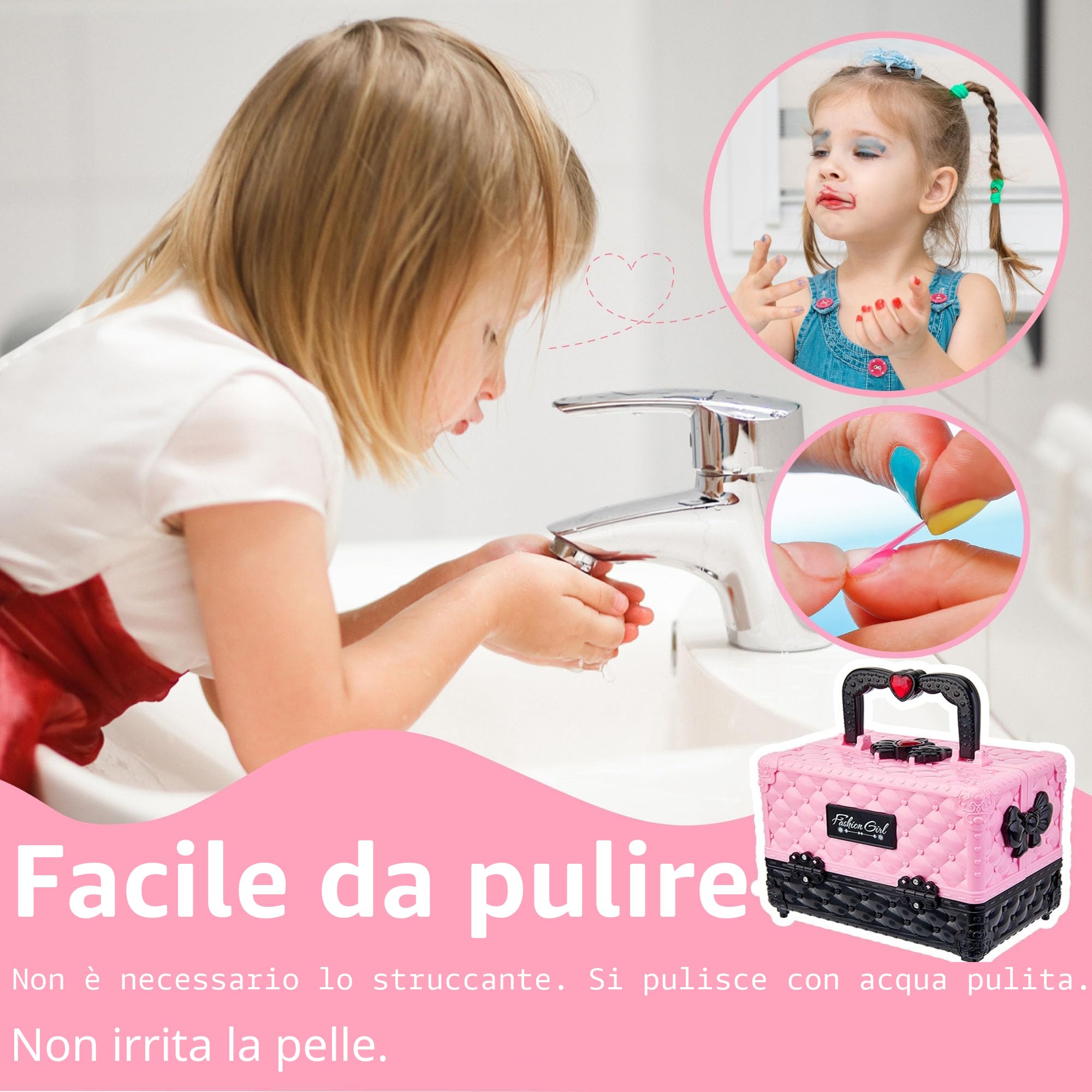 Lubibi Set Trucco Lavabile per Bambini con Valigetta, Testati per la Sicurezza Kit di Cosmetici Veri per Bambini Regalo di Compleanno di Natale Giocattolo per Ragazze età 4 5 6 7 8