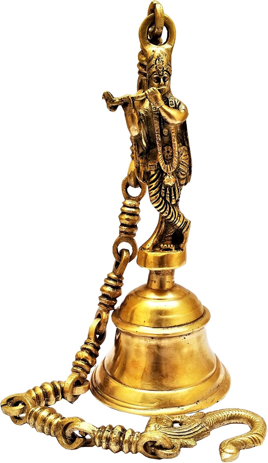 Purpledip Brass Hanging Bell Lord Krishna: Deep Resonating Sound (11578)