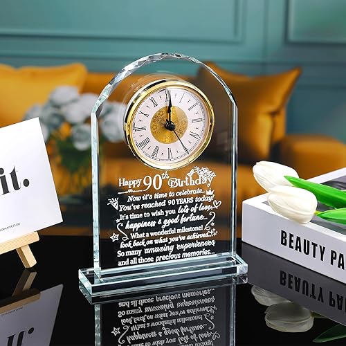 Vista 32 de Ornalrist Reloj de cristal de feliz cumpleaños 70 para mujeres, hombres, recuerdo de cumpleaños de 70 años para mamá, papá, padres, decoración