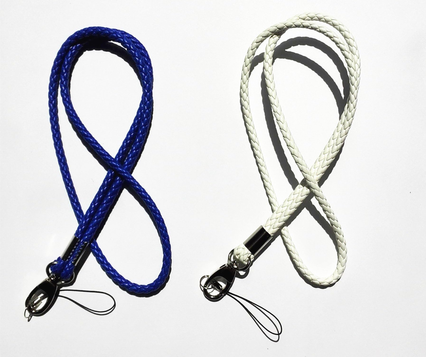 Handmade Braided Lanyards PU Leather Necklace Premium Quality Neck Lanyards keychain For Camera & Cell Phone& ID Badge Holder- --2 Pack (White/Dark blue)