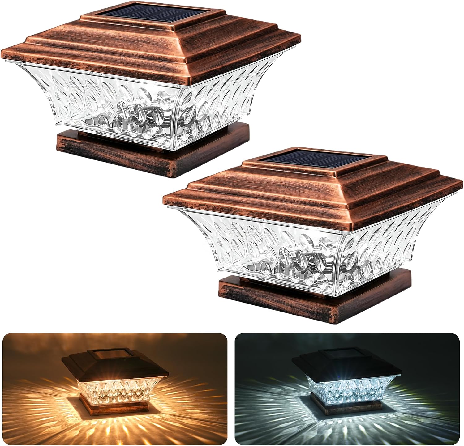 2PK Solar Post Cap Lights Outdoor Fence Cap Light for 4x4 Wooden Posts