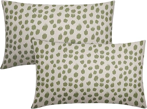 Fundas de Almohada Verde Salvia Crema 12x20 pulgadas Juego de 2 Diseño Boho Lunares Almohadas Decorativas Estampado Moderno de Pinceladas Fundas