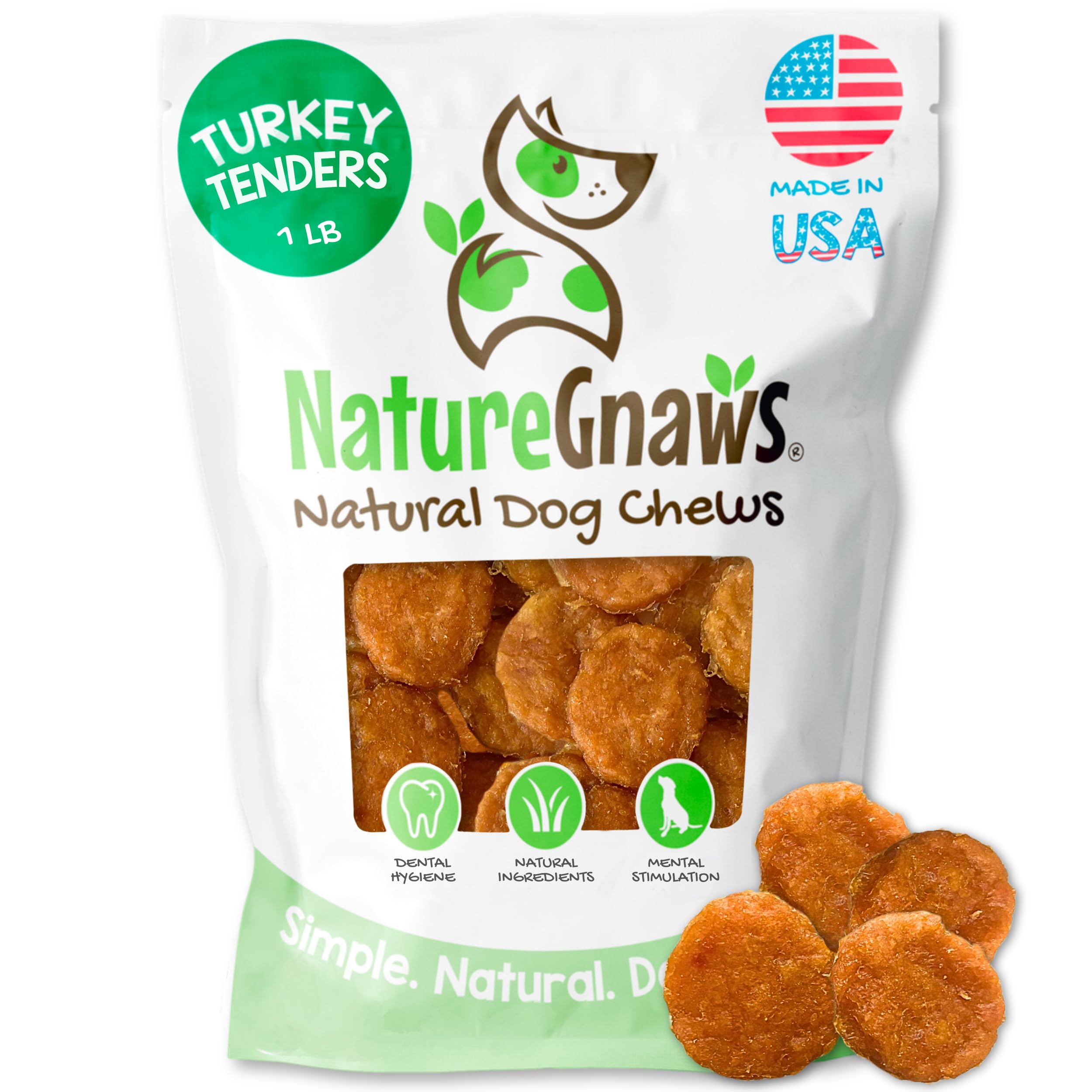 Nature Gnaws USA Truthahn Tenders (0,5kg) - Leckere getreidefreie Hundeleckerlis für kleine, mittlere & große Rassen - Natürliche ruckartige Kauartikel für Hunde