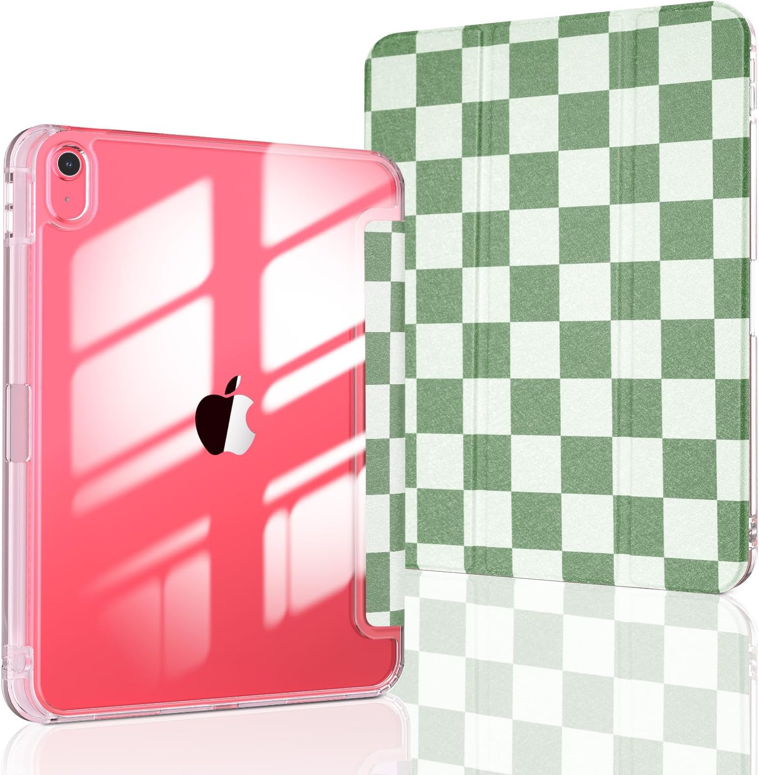 Slim Case for iPad (A16) 11th Generation 11 Inch (2025), iPad 10th Generation 10.9 Inch (2022) with Pencil Holder, Shockproof Clear Hard Back Cover for Women Girls, Green Checkered