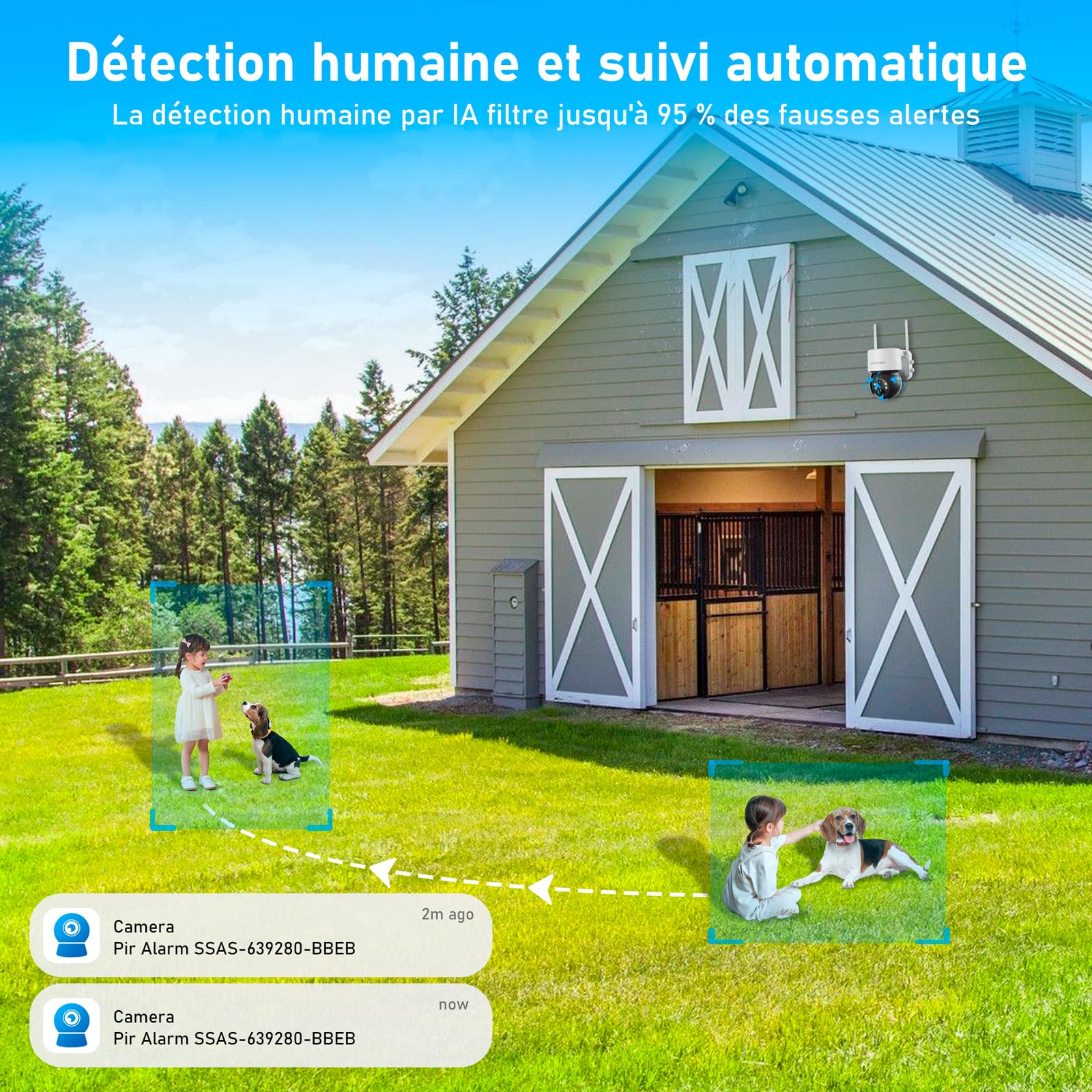 [5G & 2,4G] Camera Exterieur Sans Fil Solaire,Batterie 7800mAh et panneau solaire 6W,Camera Solaire Exterieur WiFi Sans Fil sur AI Détection Humaine,Vision Nocturne Couleur,Audio Bidirectionnel, Cloud