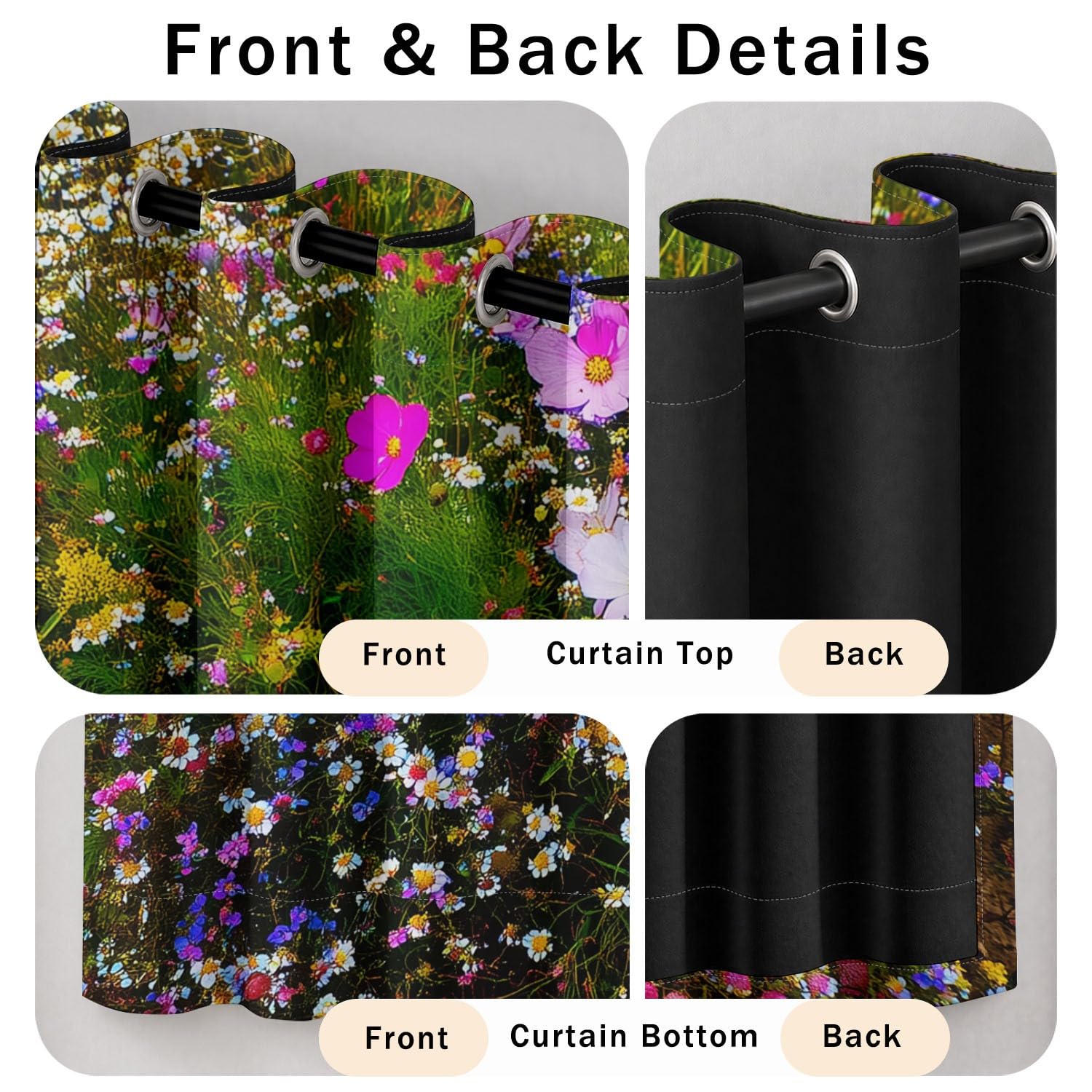 Generisch Kosmeen Gänseblümchen Wildblumen Verdunklungsvorhänge mit Ösen Landhaus Rustikal Blickdichte Gardinen Blackout Vorhang Thermo Weich für Schlafzimmer und Wohnzimmer 2er Set B 91.5 x H 214 cm