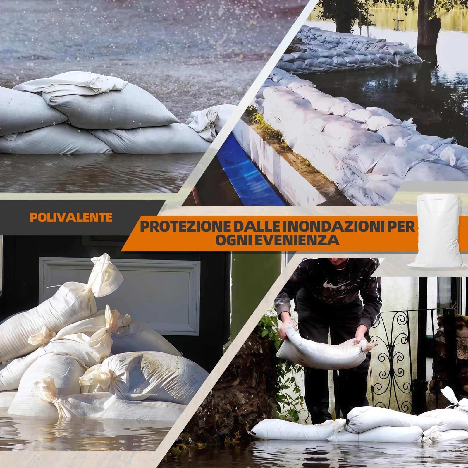 Sacchi di sabbia antialluvione, sacchi di sabbia vuoti con coulisse, sacchetti in polipropilene bianco, per la protezione contro le inondazioni sulle finestre della cantina, 40 x 60 cm (50)