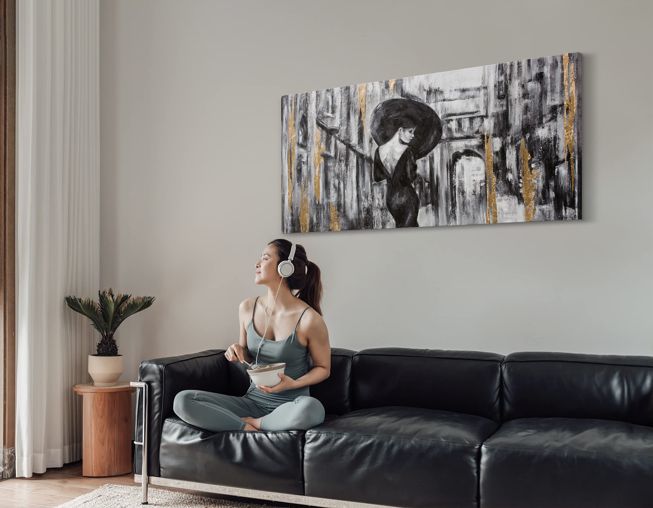 YS-Art Abstrakt Stil Acryl Gemälde auf Leinwand Filmstreifen handgemalt Wandbilder Wohnzimmer modern Wohndekor Bilder Nostalgie echte Kunstwerke gerahmt 120x60 cm