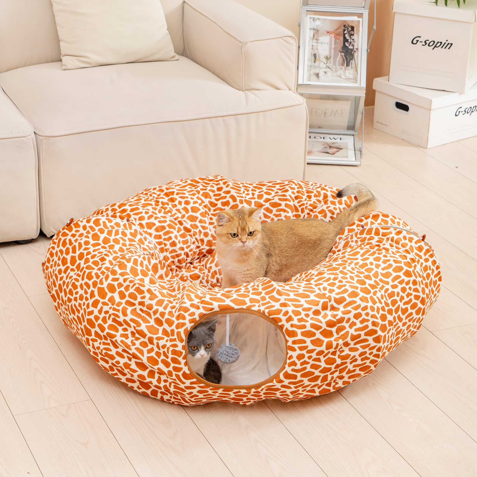 Avont Lit tunnel pour chat avec coussin central lavable – Grand tunnel pour chat – 3 formes pour jouer pour l'intérieur, chats, chatons, chiots, furets, lit rond en peluche moelleux avec tunnels –
