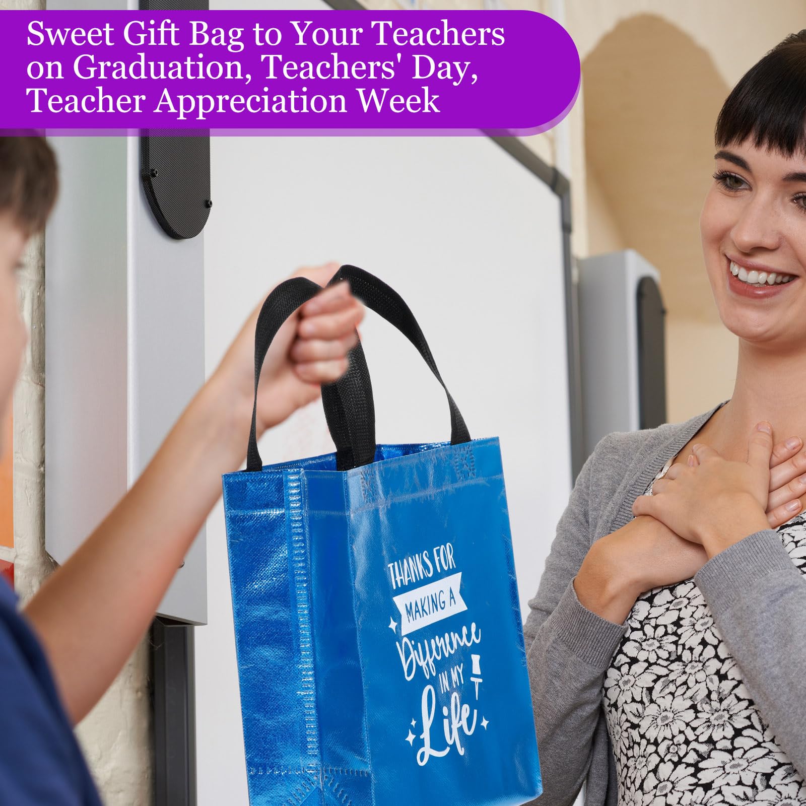 Tellingyou 24 sacchetti regalo di apprezzamento per insegnanti, riutilizzabili, per fine anno e ringraziamento, con fazzoletti, per insegnanti, settimana, laurea, pensionamento