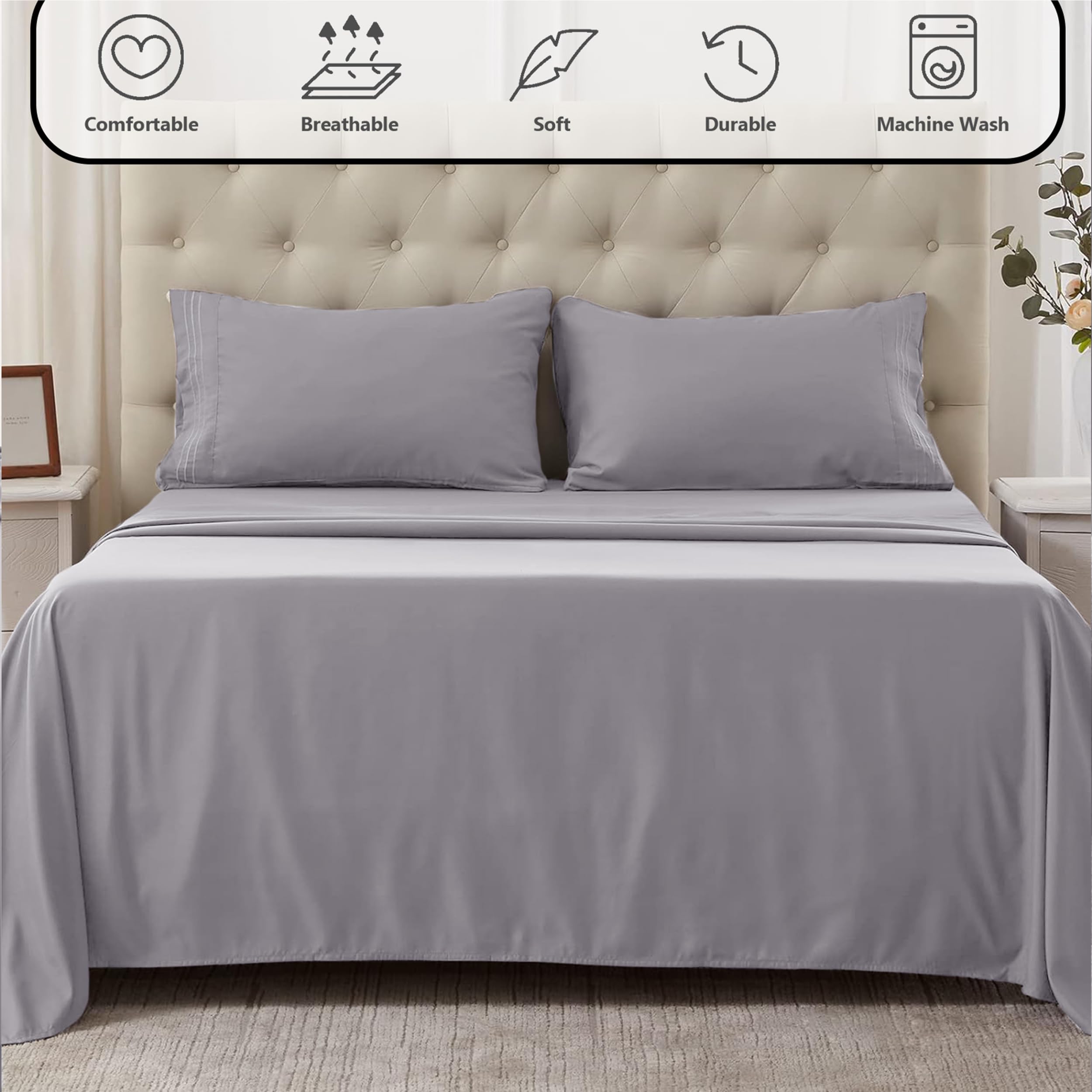 AR Ware Drap plat super king size 100 % coton égyptien 300 fils - Respirant et résistant à la décoloration - Draps de lit de qualité hôtelière sans repassage (275 x 310 cm, Gris)