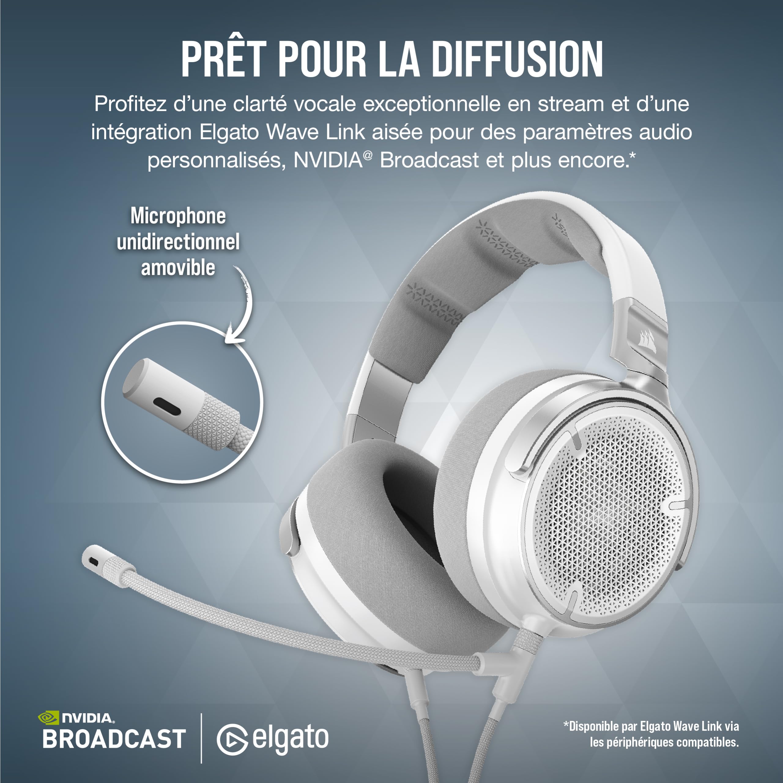 Corsair Virtuoso Pro Casque de Jeu Ouvert Filaire - Microphone Unidirectionnel Détachable - Conducteurs en Graphène de 50 mm - Réponse en Fréquence 20Hz-40 kHz - Blanc