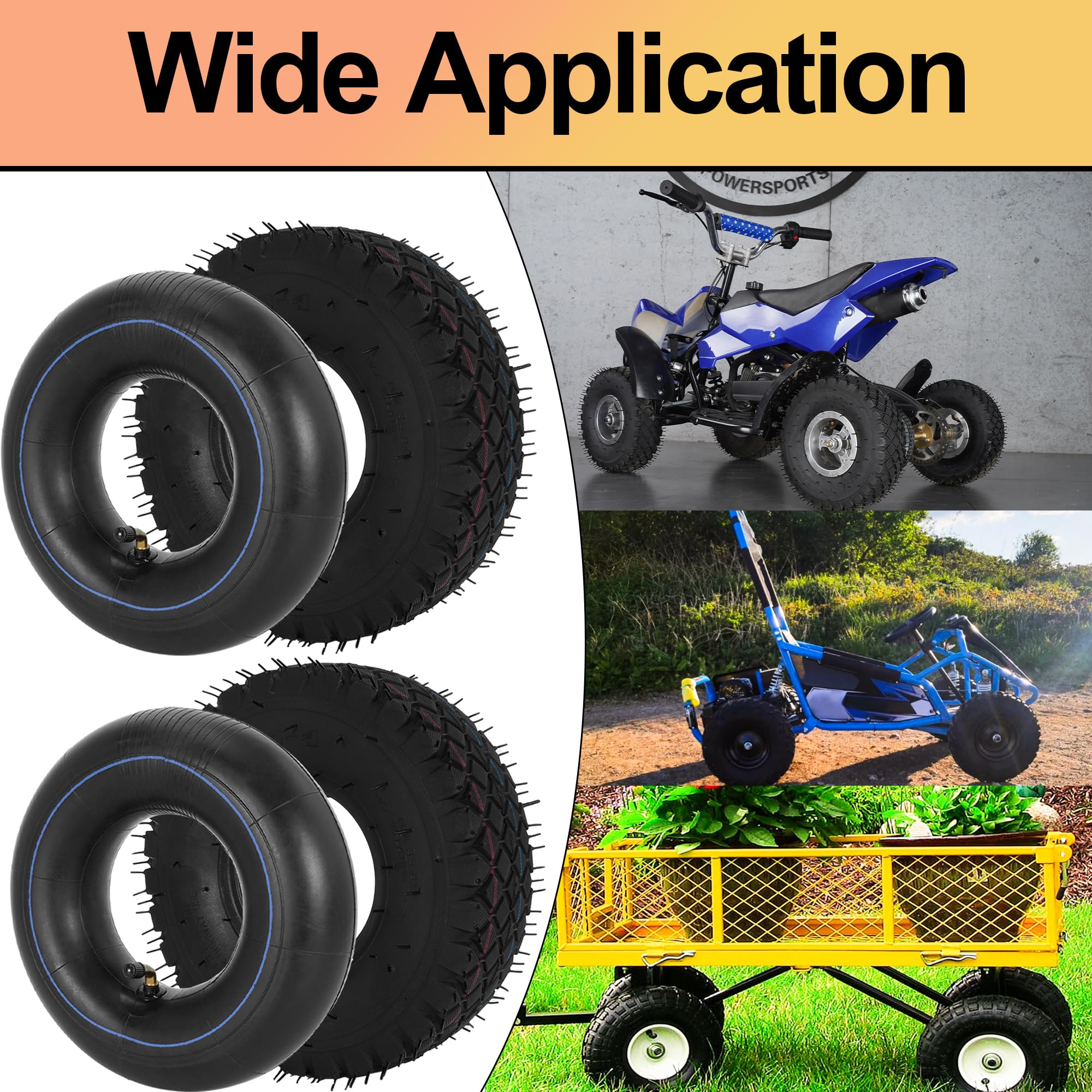 4.10/3.50-4 Pneu Chambre à Air pour ATV Quad 4 Roues Go Kart Tondeuse à Gazon Souffleuse à Neige Camion à Main Tracteur Brouette Générateur Utilitaire Chariot Mini Vélo 2 Set
