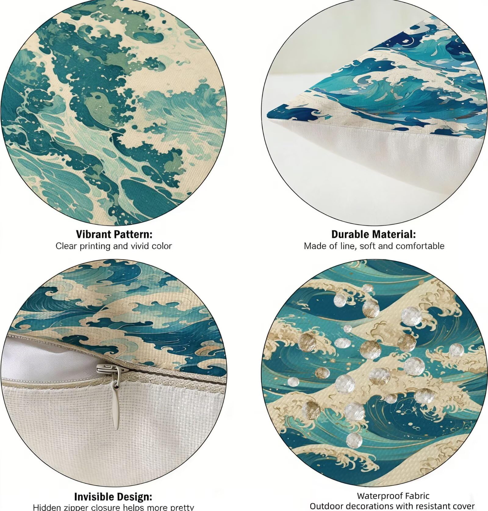 Generisch Outdoor Kissen Wetterfest 50x90cm Landschaft Dekokissen Kissenbezüge Welle Kissenhülle Sommer Sofakissen für Wohnzimmer Schlafzimmer Garten Dekorative 4er Set. R-5393