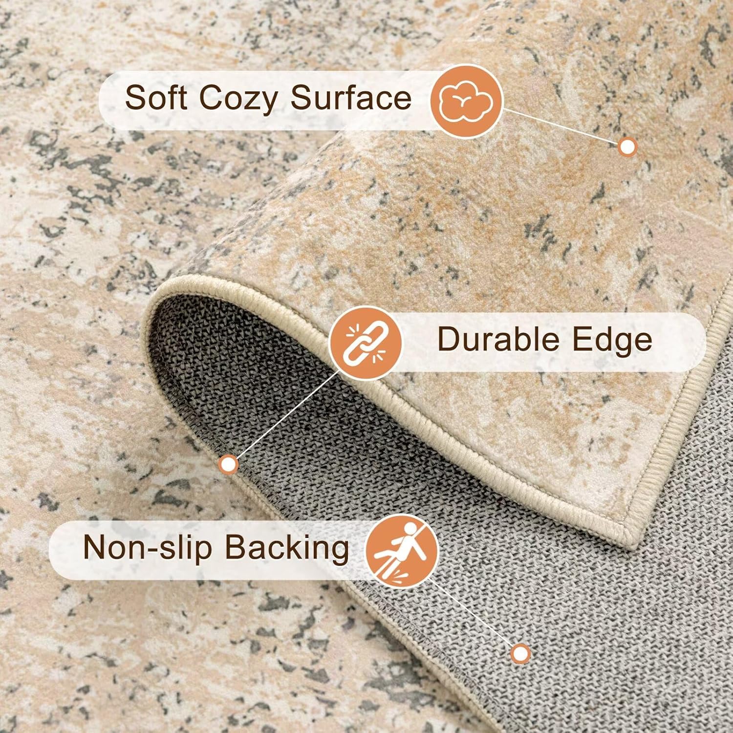 Rwlvpe Washable Rug 8x10 Area Rugs for Living Room,Non Slip Stain Resistance,Modern Abstract Rug for Bedroom, Durable & Ultra-Thin Vintage Large Area Rug(Beige, 8'x10')