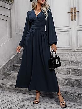 Corally swim ブラックpuff sleeve long dress Amazon.com: Women's Long Sleeve Smocked Maxi Dress Casual