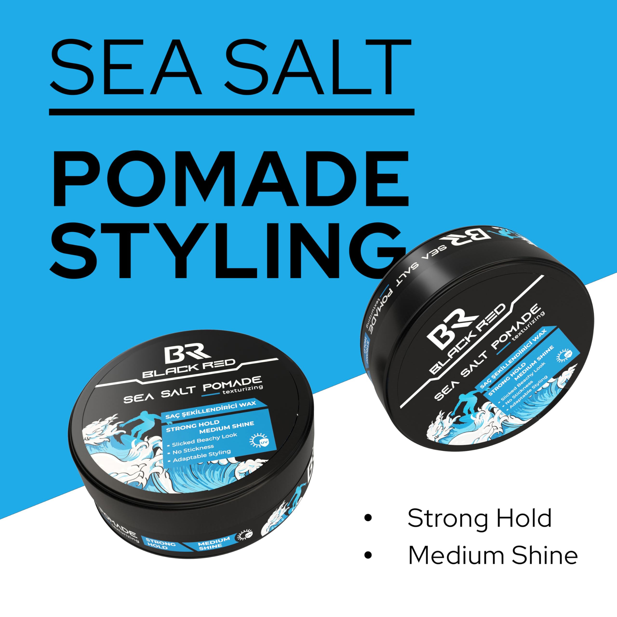 Black Red Pommade au sel de mer pour homme 120 ml | Forte tenue avec brillance moyenne | À base d'eau, non grasse et facile à laver | Pommade texturisante naturelle