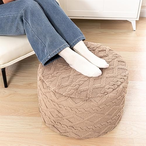 Miniatura 4 de Puf Otomano Redondo Relleno de 20x12 Pulgadas Silla Puf de Suelo para Sala de Estar y Dormitorio, Puf Otomano de Espuma Moderno, Reposapiés para
