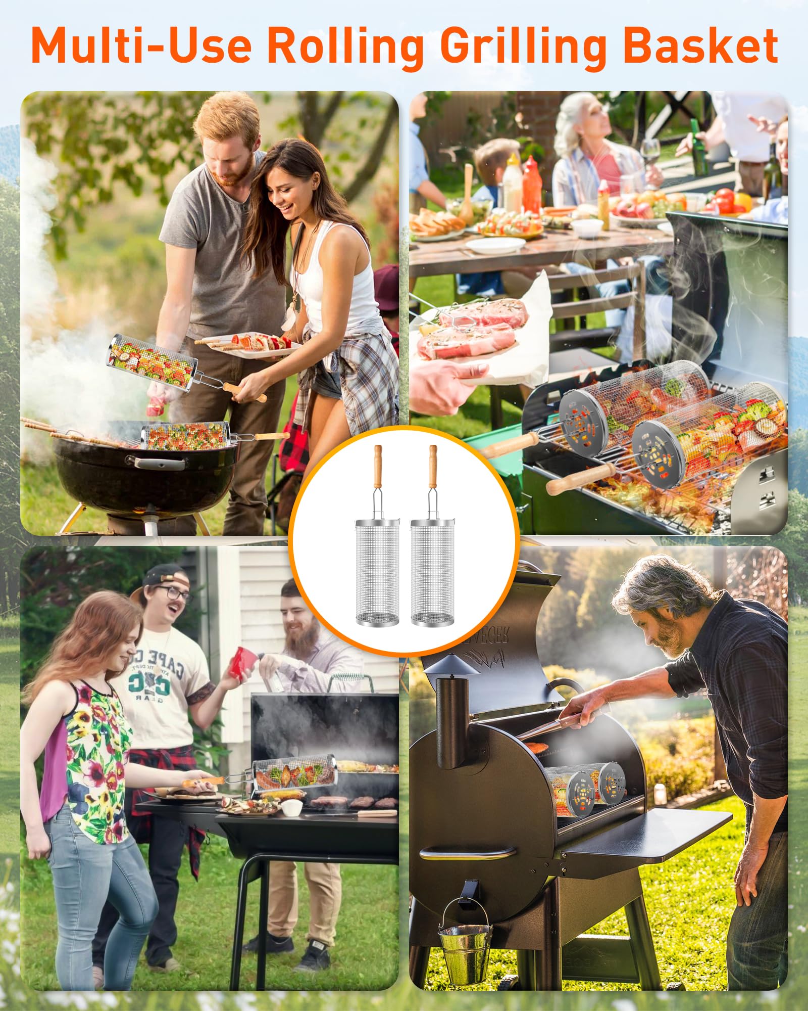 Panier Barbecue Panier Grillage Barbecue Acier Inoxydable - Cylindrique - Pour Légumes, Frites Grille A Asperges