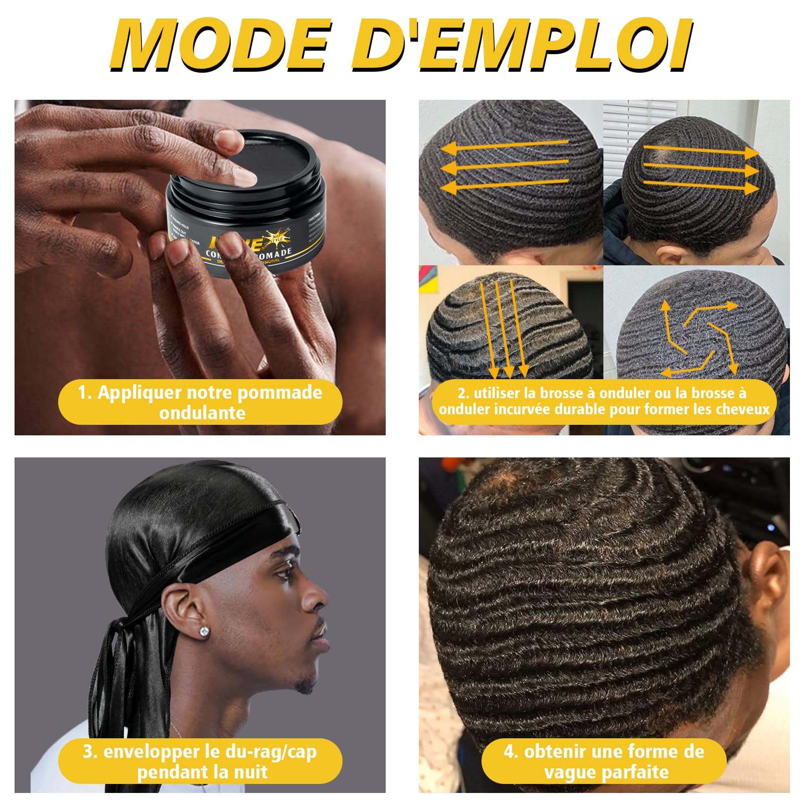 360 Wave Pomade Pommade Ondulée Pour Hommes, Tenue Forte, Lavage Facile, Crème Capillaire d'Entraînement à 360 Vagues, Graisse Ondulée Pour Hommes