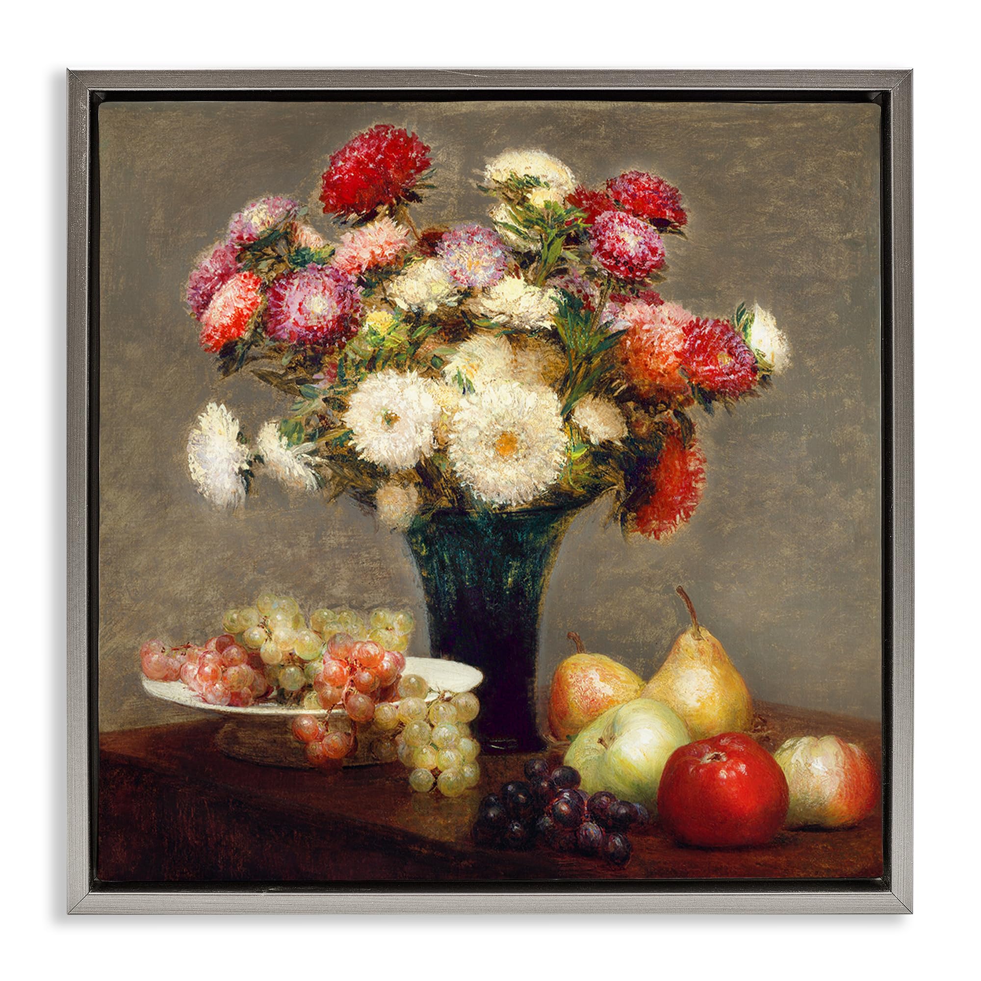 Stupell Industries Luster Gray (Matte) 'Fruit & Asters Still Life'| Floating Frame Canvas Art