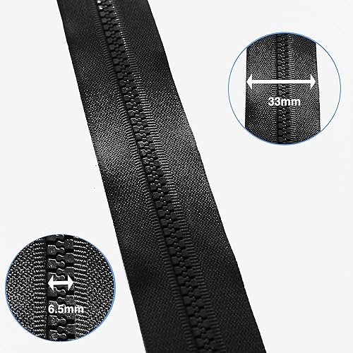 Miniatura 5 de Sawoake 2 cremalleras separadoras #5 de 26 pulgadas para chaquetas de costura, chaqueta con cremallera, cremalleras de plástico moldeado negro,