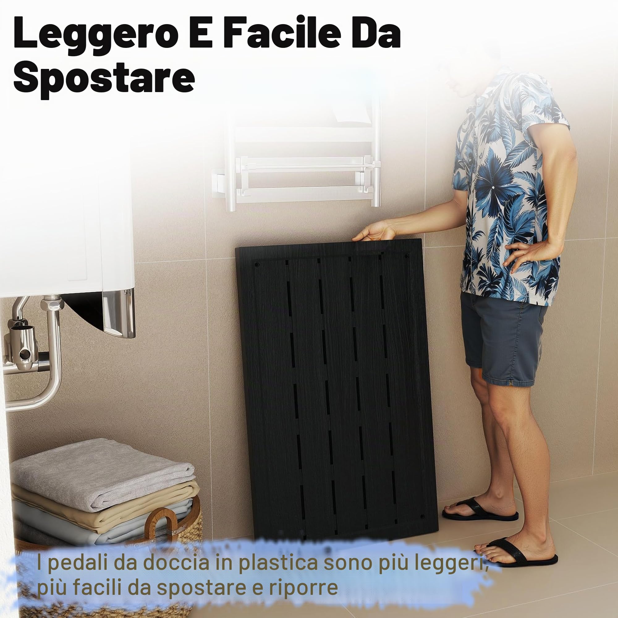 FIVMEN Elemento da pavimento in plastica per doccia solare, doccia da giardino, doccia esterna, antiscivolo, protezione UV, per doccia da piscina, scala per piscina, 100 x 65 x 4 cm