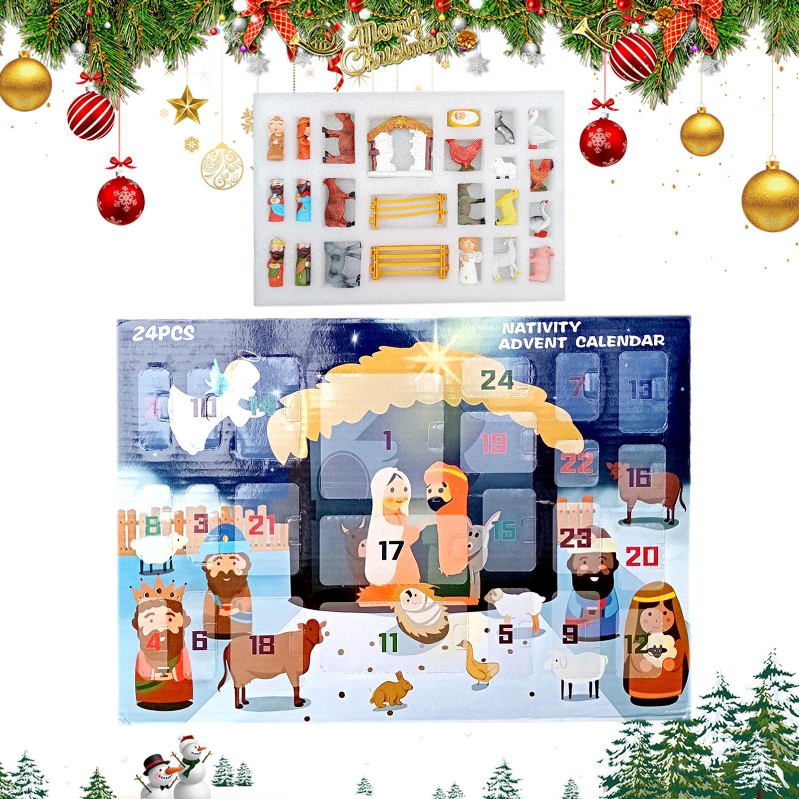 Weihnachtskrippe,Adventskalender 2024 Adventskalender für Kinder aus | Kreative Feiertags-Adventskalender-Sammelfiguren für Wohnzimmer und Schlafzimmer Wei
