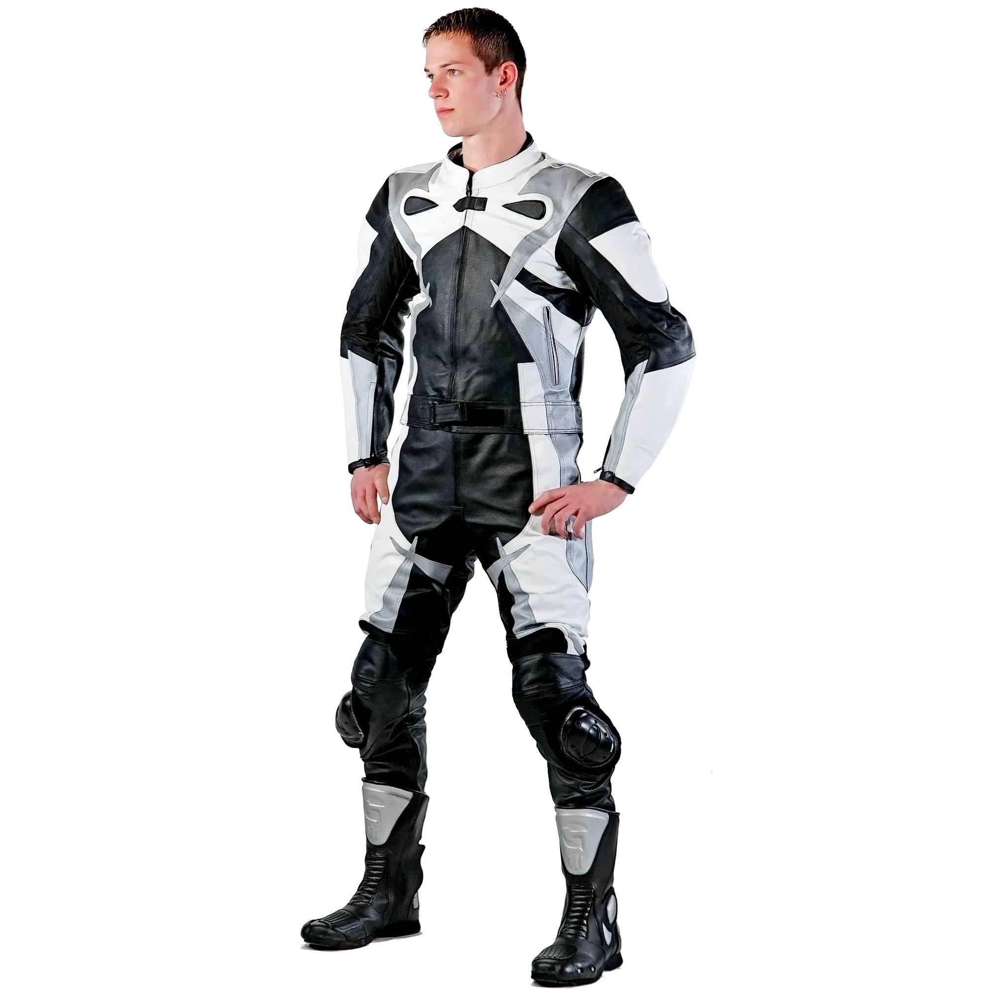 Edelnice Trachtenmode Lemoko Leder Motorradkombi Zweiteiler schwarz weiß silber Gr S-5XL