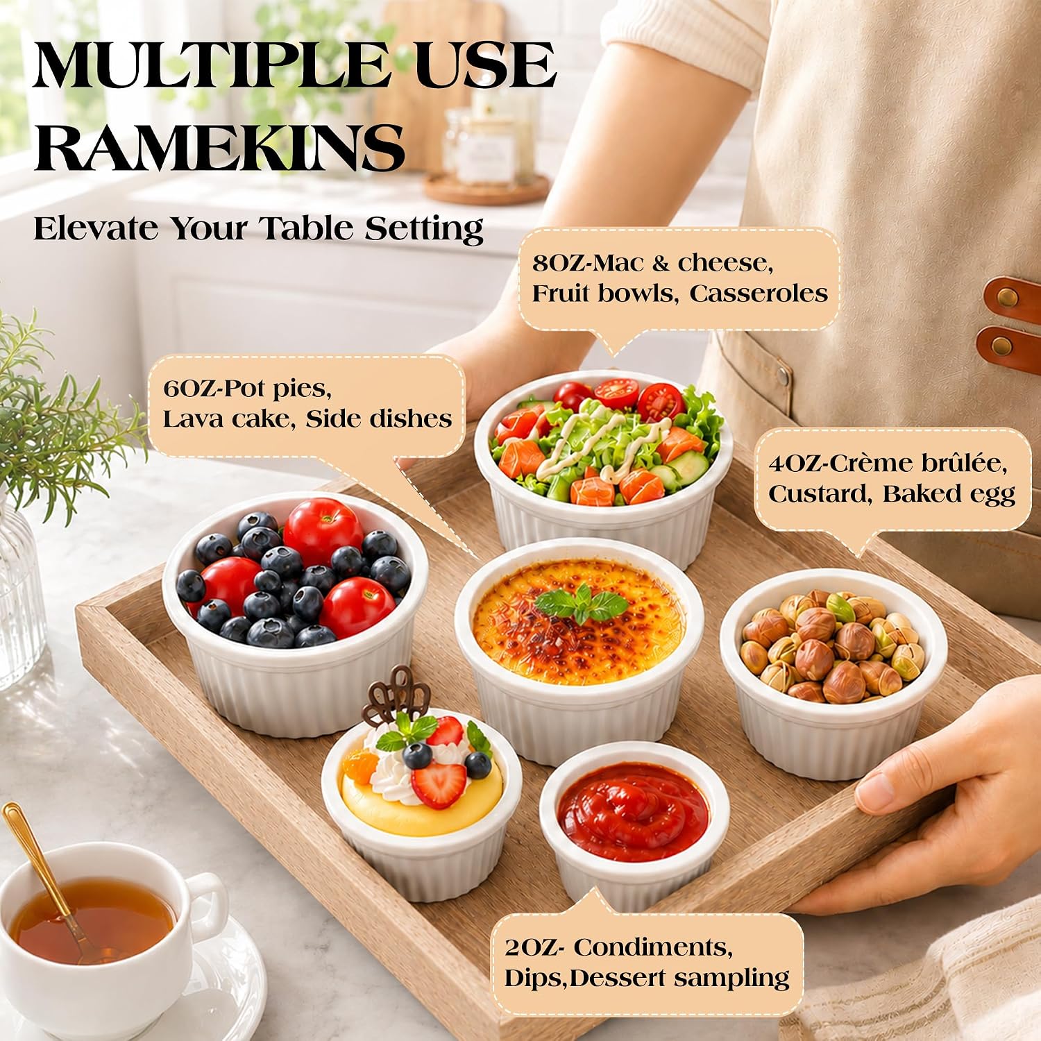 Vinino 4 Oz Silicone Ramekins Oven Safe, Creme Brulee Ramekins with Frame
