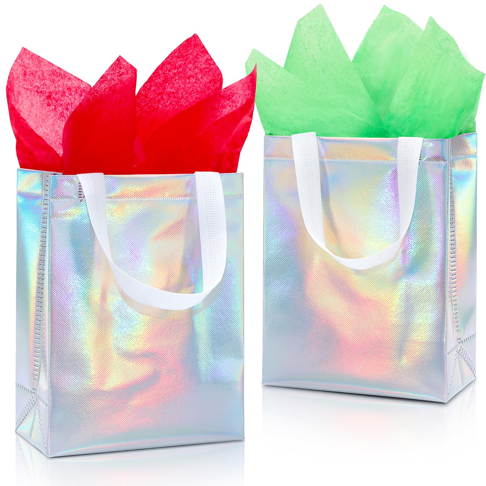 KeerxunBag 12pcs Reusable Gift Bags（Includes Tissue Paper） Gift bag with handle Birthdays Parties Holidays Weddings Medium 10x4x8in colorful