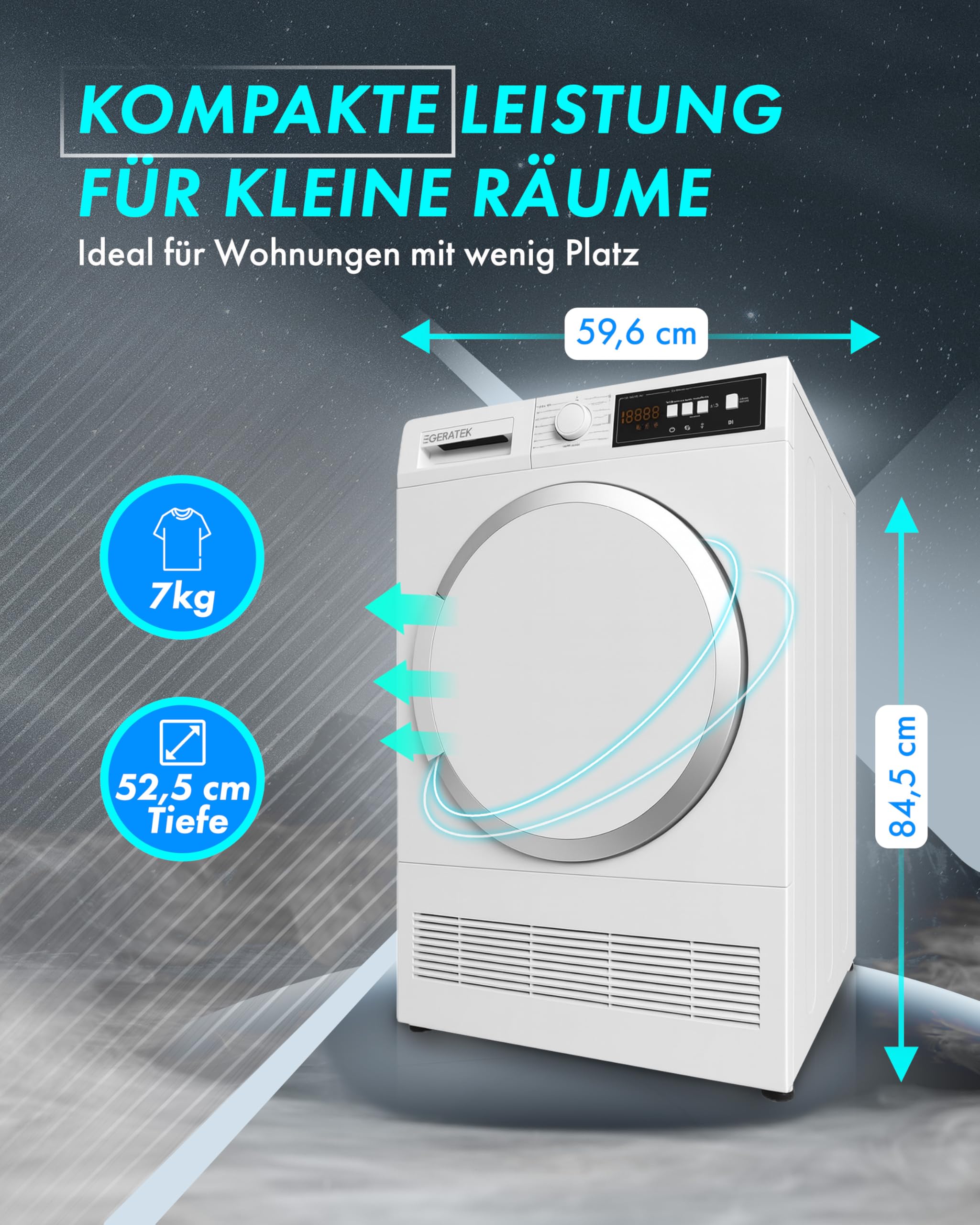 Stralsund Trockner Kondenstrockner Frontlader Wäschetrockner 7kg 15 Programme Trommelbeleuchtung - Babywäsche - Restlaufanzeige - Große Tür