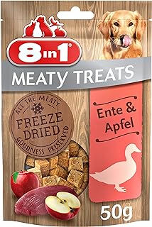 8in1 Meaty Treats, gefriergetrocknete Hunde Leckerlis mit Ente & Apfel, getreidefrei und ohne Zucker, 50 g Beutel product image